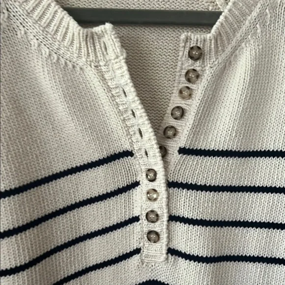 Sezane Cream and Black Striped V-Neck Sweater - Picture 3 of 8
